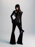 commonce net Spliced Black Backless Halter Top with Detachable Sleeves