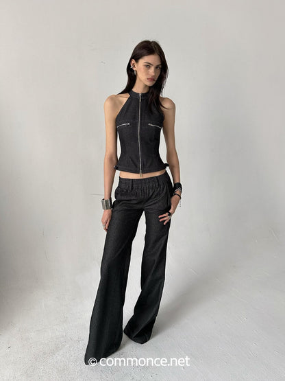 commonce net Topstitch Panel Splice Slim Fit Zipper Off Shoulder Women&
