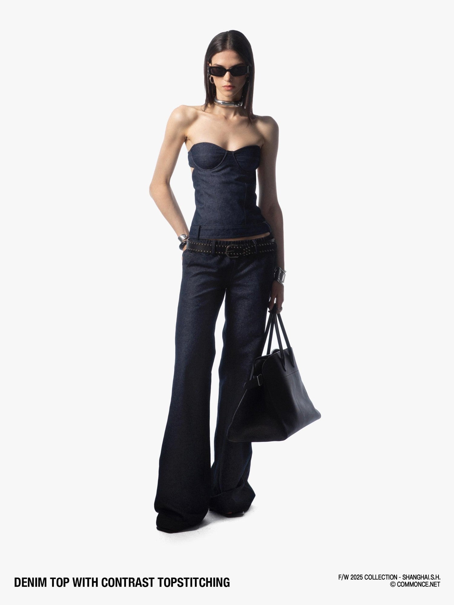 commonce net Topstitched Detachable Straps Zipper Women&