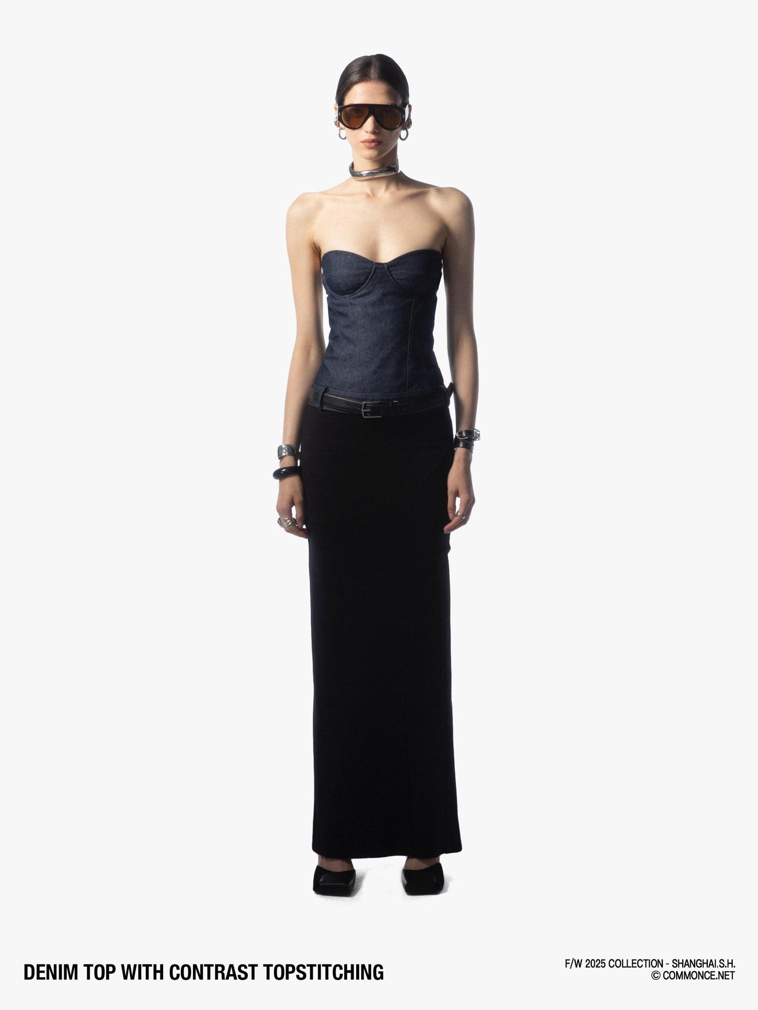commonce net Topstitched Detachable Straps Zipper Women&