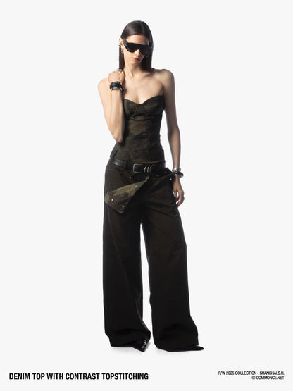 commonce net Topstitched Detachable Straps Zipper Women&