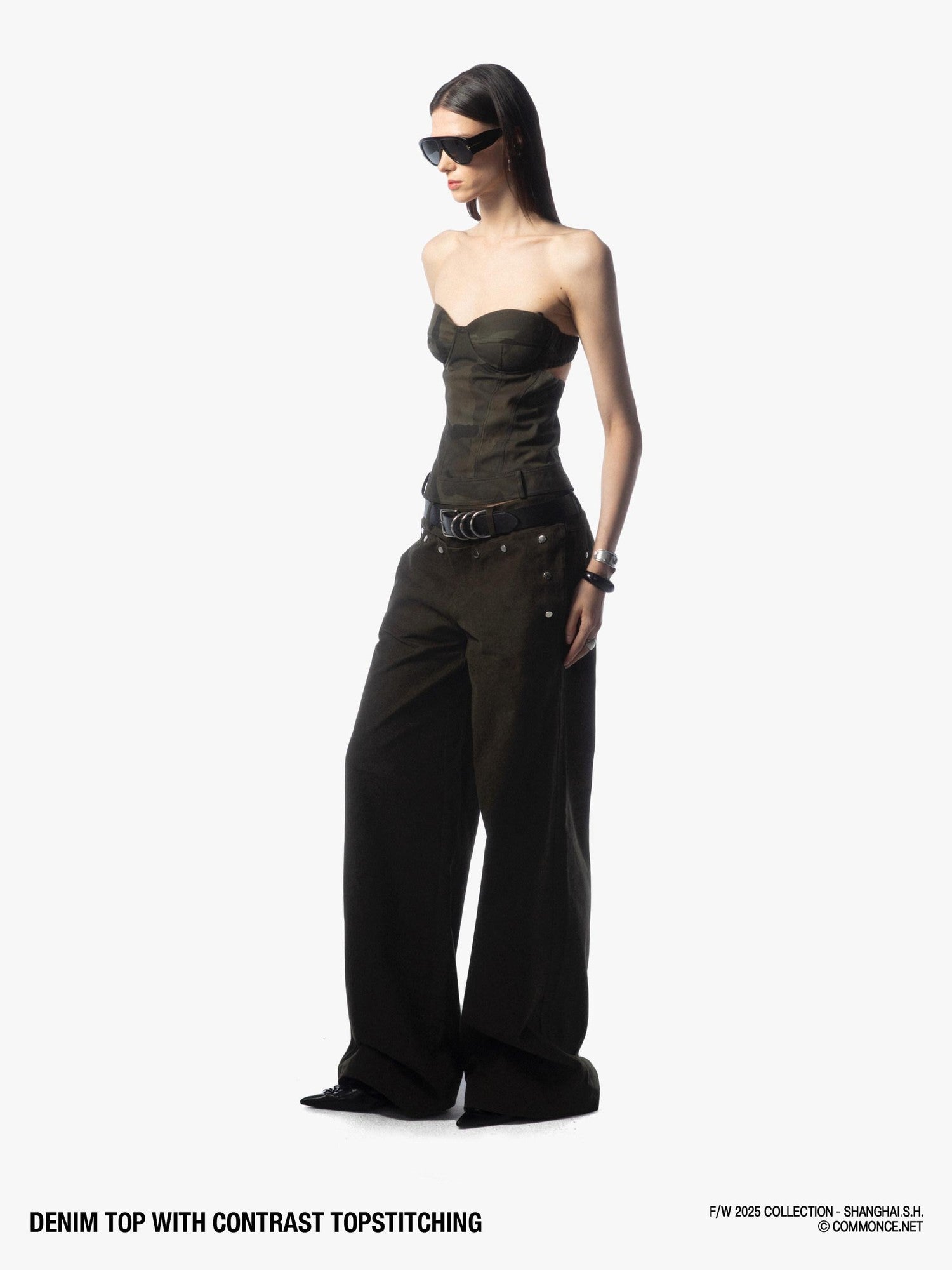 commonce net Topstitched Detachable Straps Zipper Women&