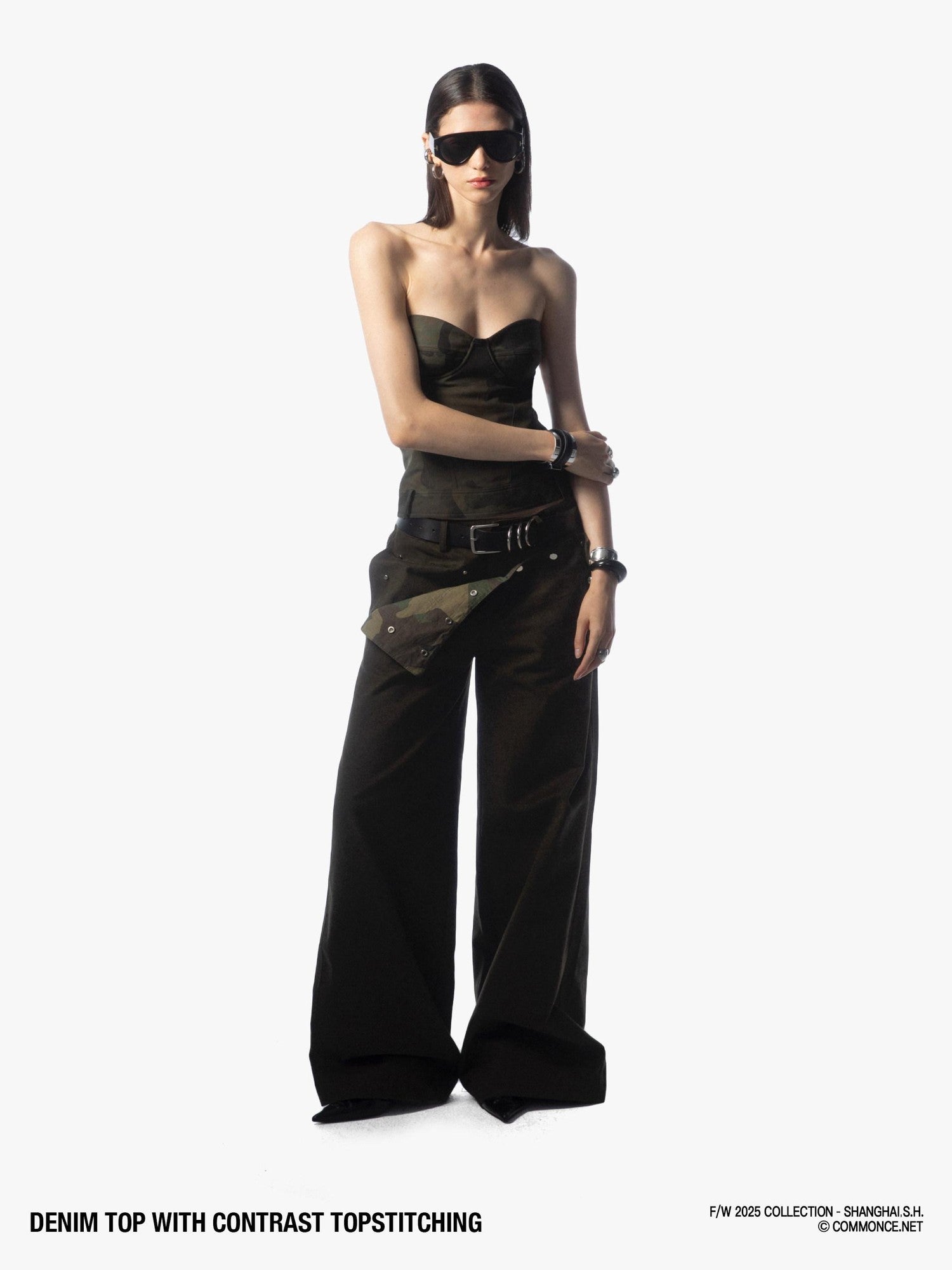 commonce net Topstitched Detachable Straps Zipper Women&