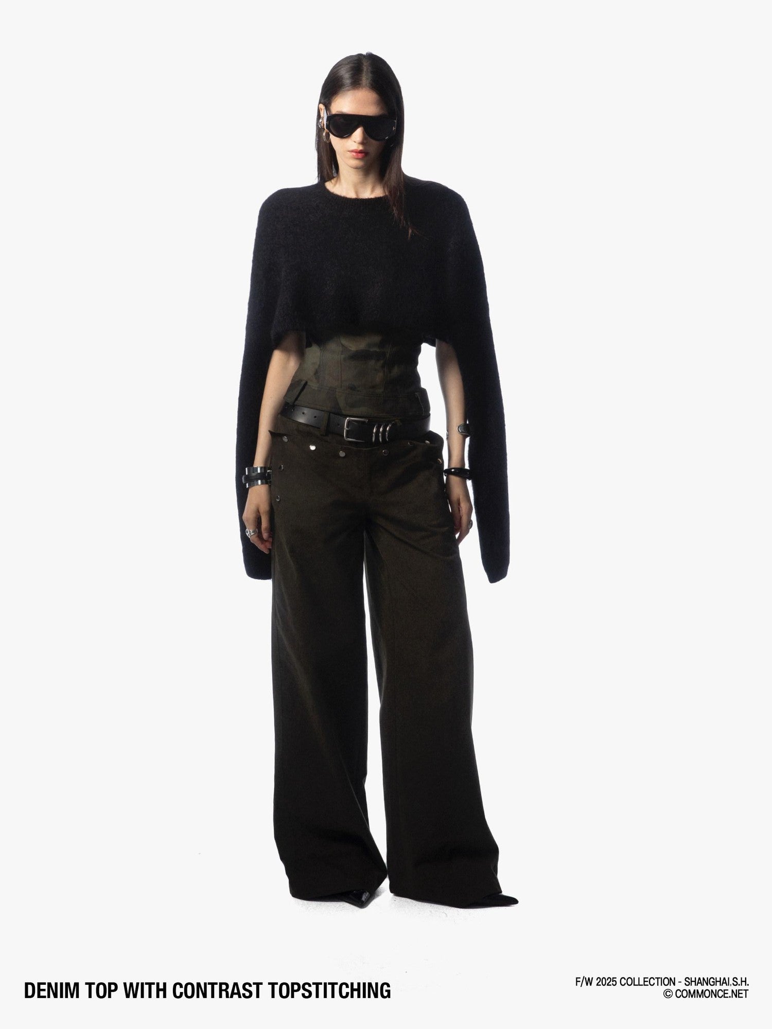commonce net Topstitched Detachable Straps Zipper Women&