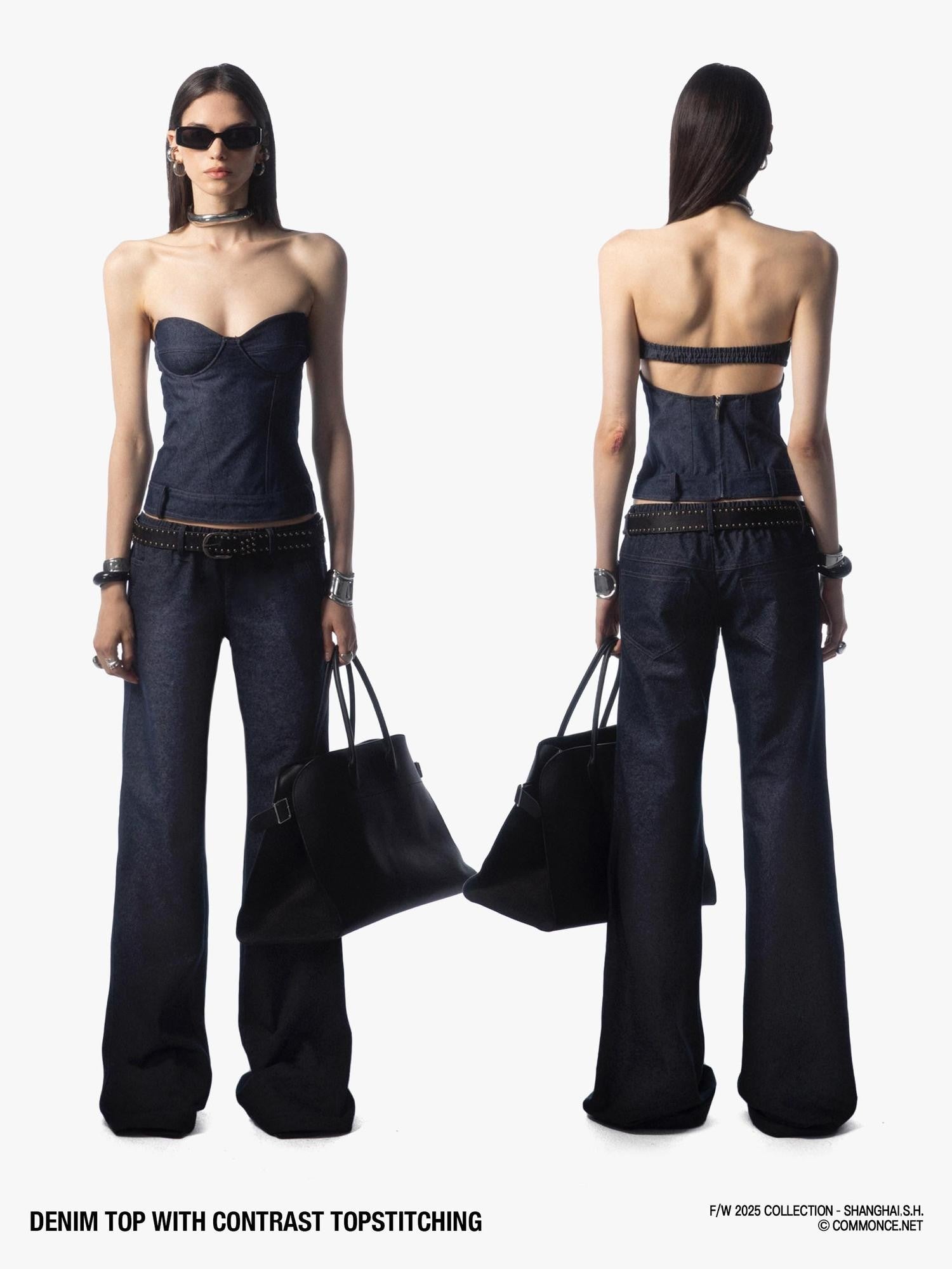 commonce net Topstitched Detachable Straps Zipper Women&