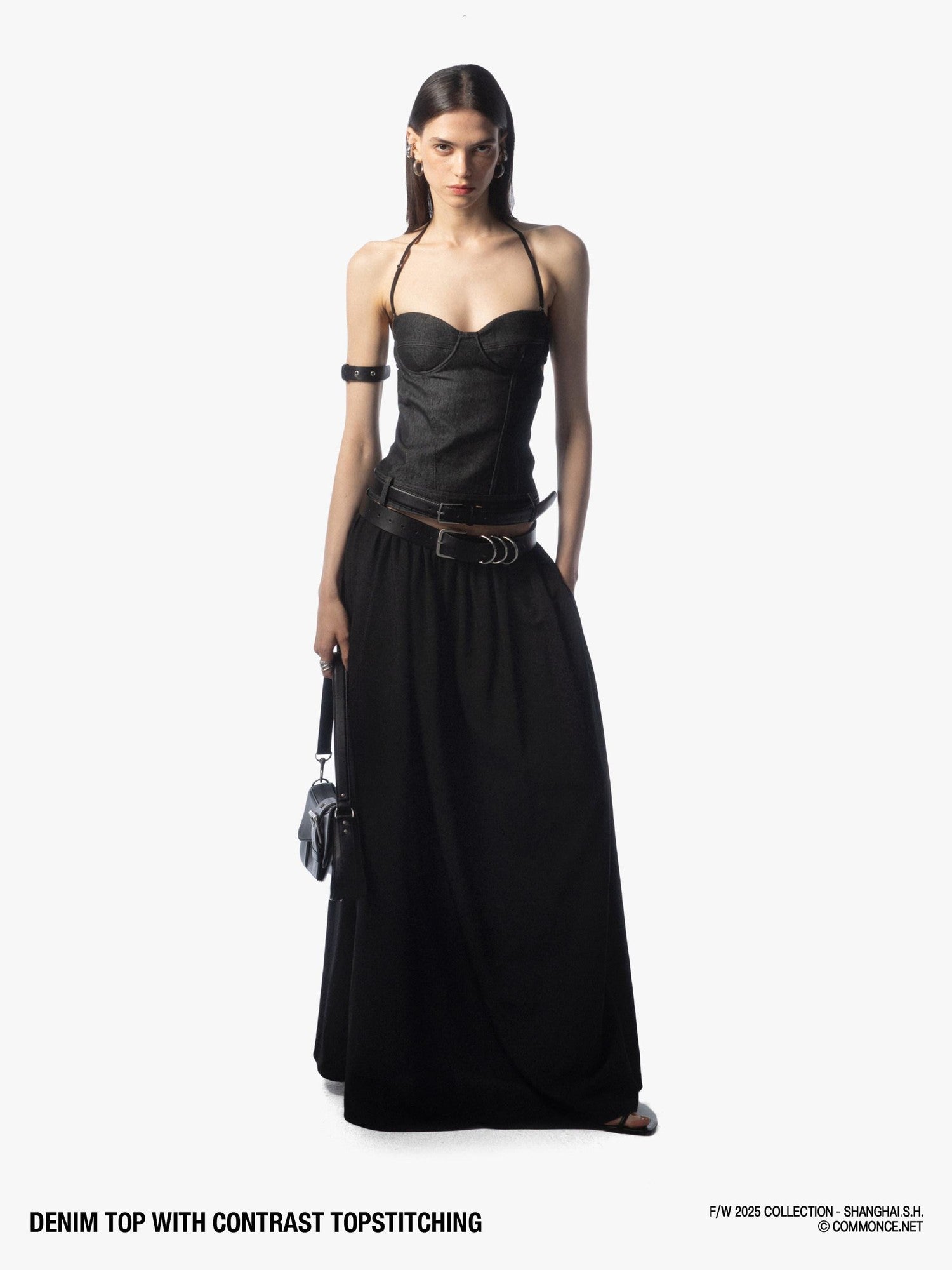 commonce net Topstitched Detachable Straps Zipper Women&