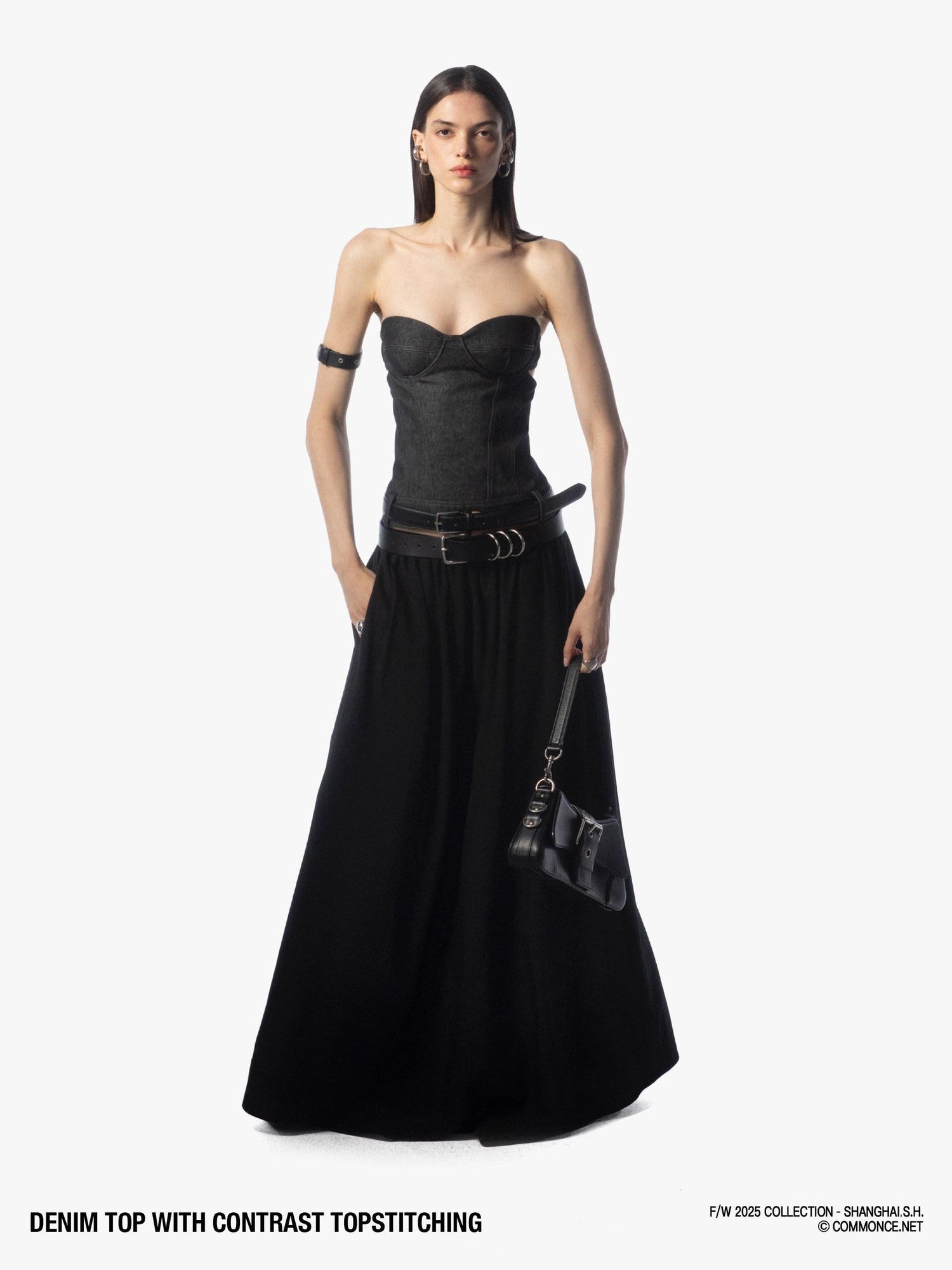 commonce net Topstitched Detachable Straps Zipper Women&