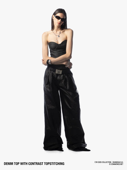 commonce net Topstitched Detachable Straps Zipper Women&