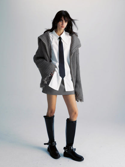 commonce net Two Way Zip Front Oversized Sweater With Raw Edges