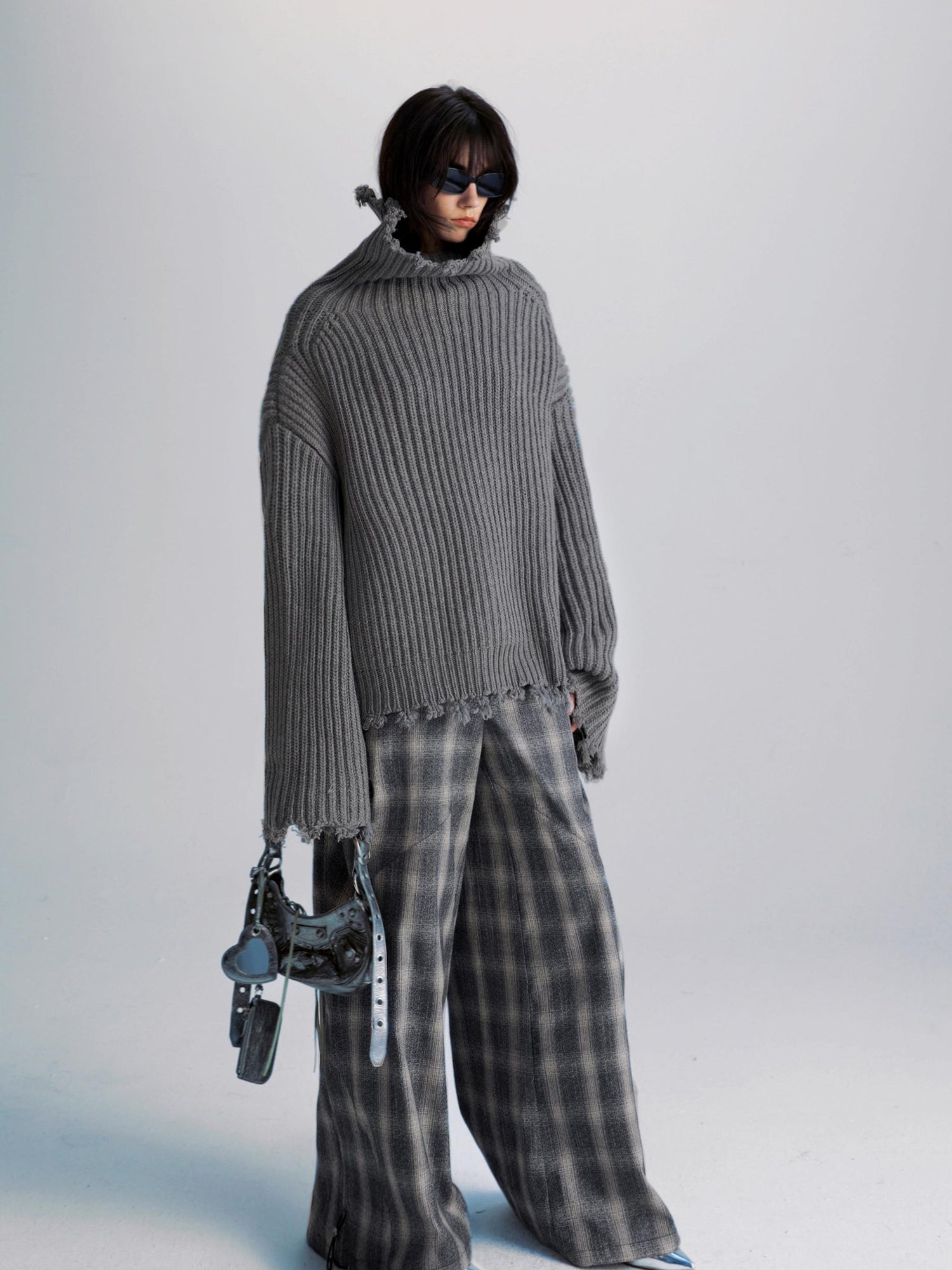 commonce net Two Way Zip Front Oversized Sweater With Raw Edges