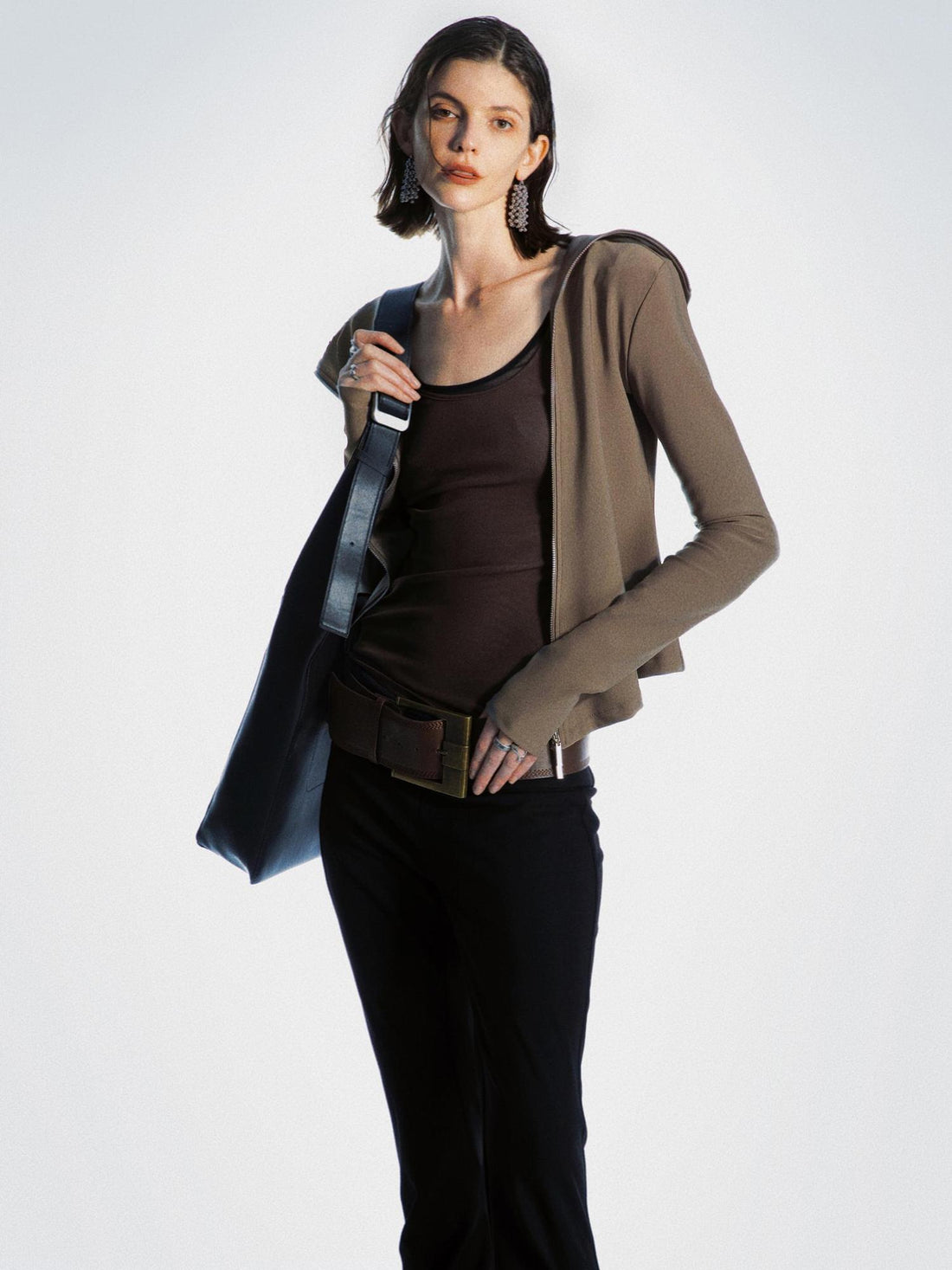 commonce net Two Way Zipper High Neck Top With Asymmetric Design