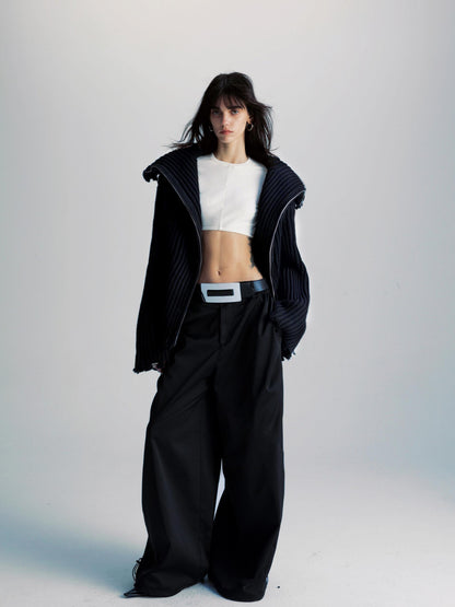 commonce net Two Way Zippered Oversized Sweater With Raw Edges