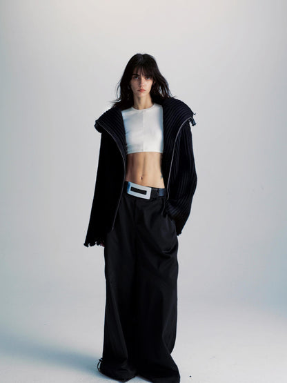 commonce net Two Way Zippered Oversized Sweater With Raw Edges