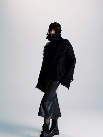 commonce net Two Way Zippered Oversized Sweater With Raw Edges
