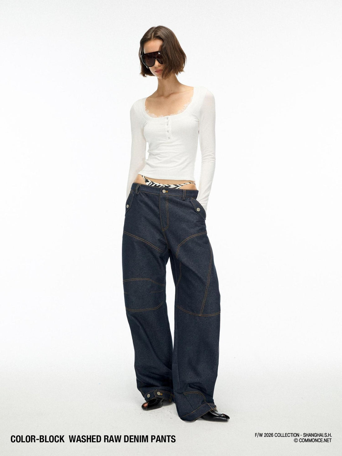 commonce net Vintage Contrast Stitch Panel Wash Women&
