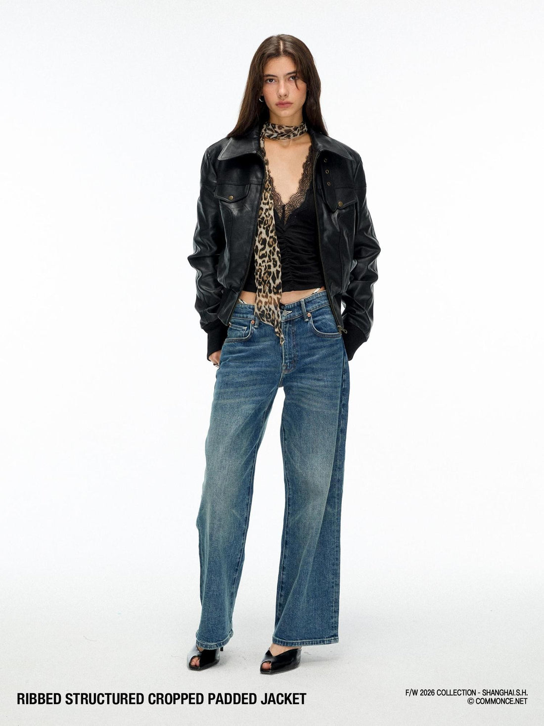 commonce net Vintage Ribbed Panel Distressed Cropped Women&