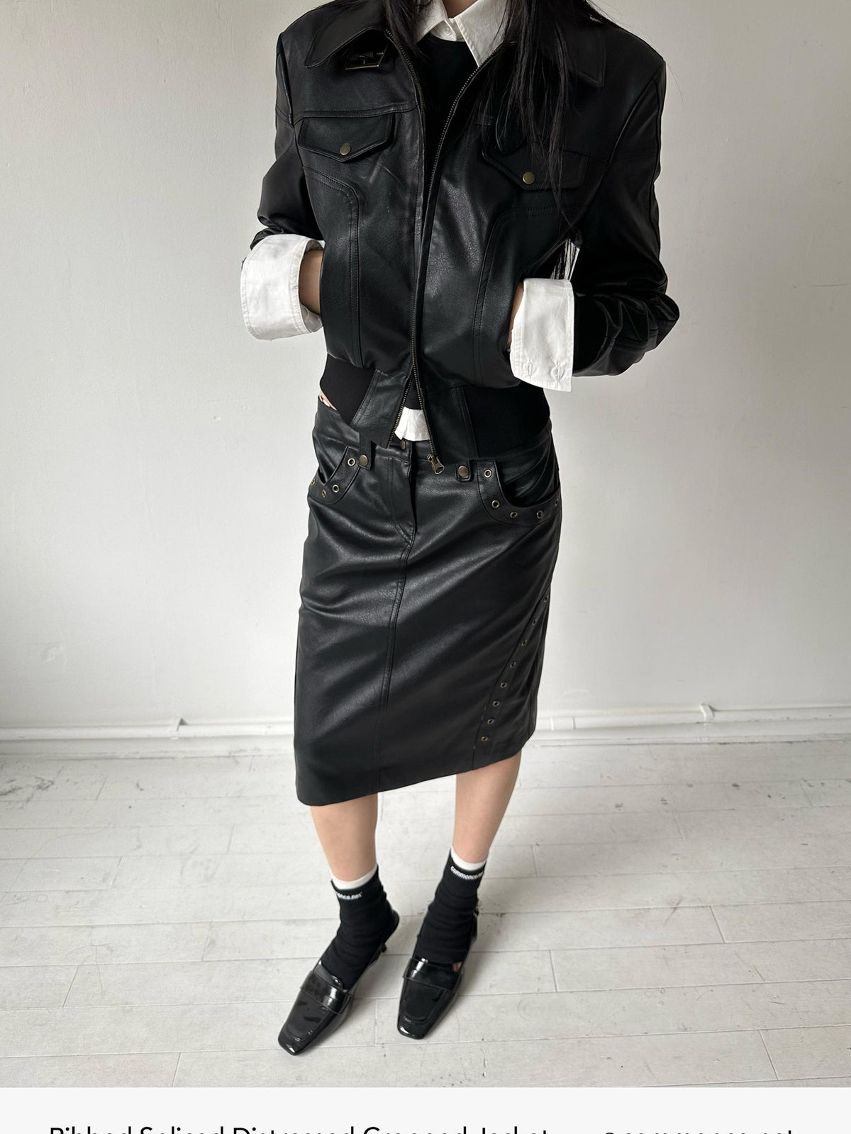 commonce net Vintage Ribbed Panel Distressed Cropped Women&
