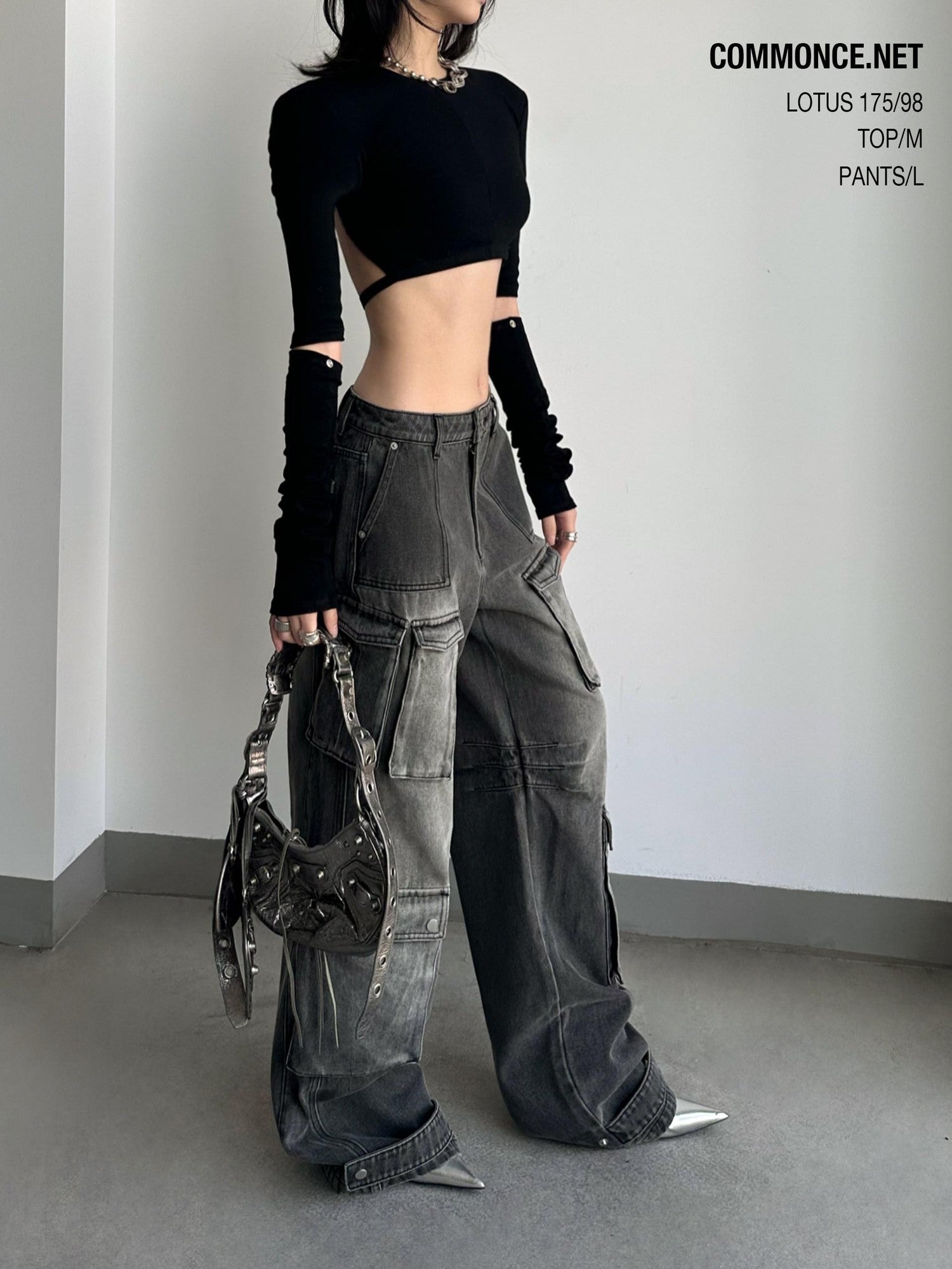 commonce net Washed Dark Gray Distressed Multi Pocket Women&