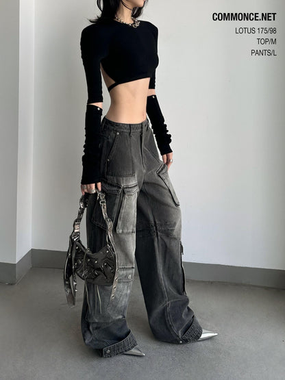 commonce net Washed Dark Gray Distressed Multi Pocket Women&