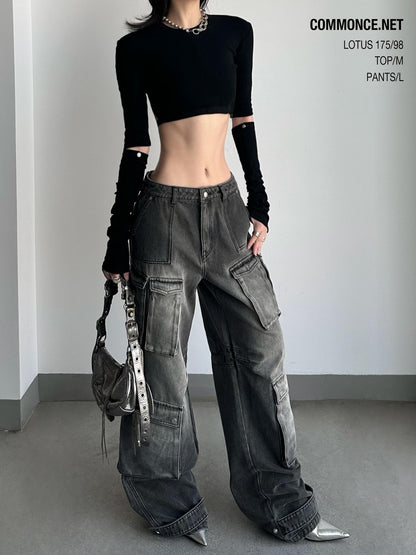 commonce net Washed Dark Gray Distressed Multi Pocket Women&