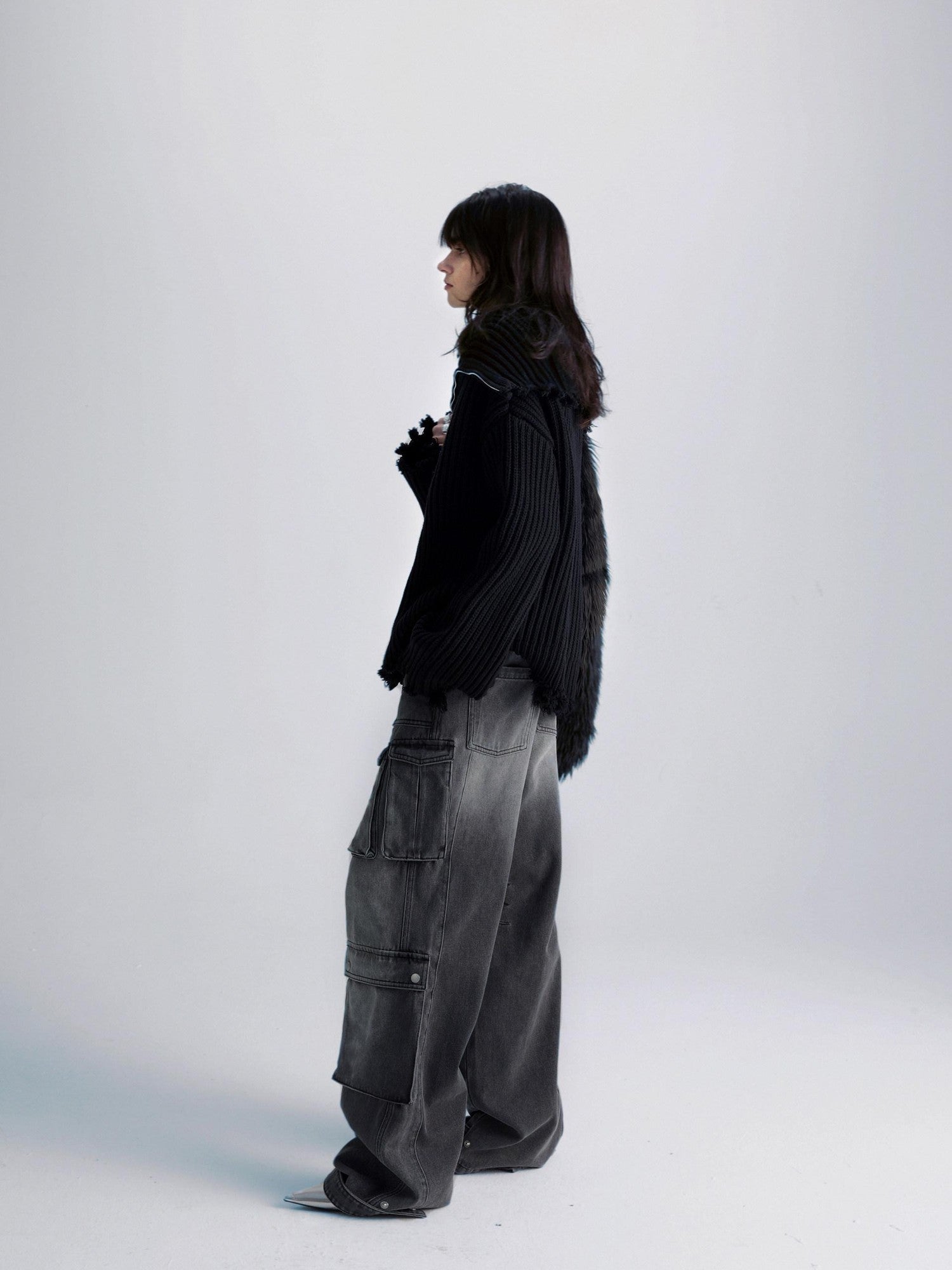 commonce net Washed Dark Gray Distressed Multi Pocket Women&