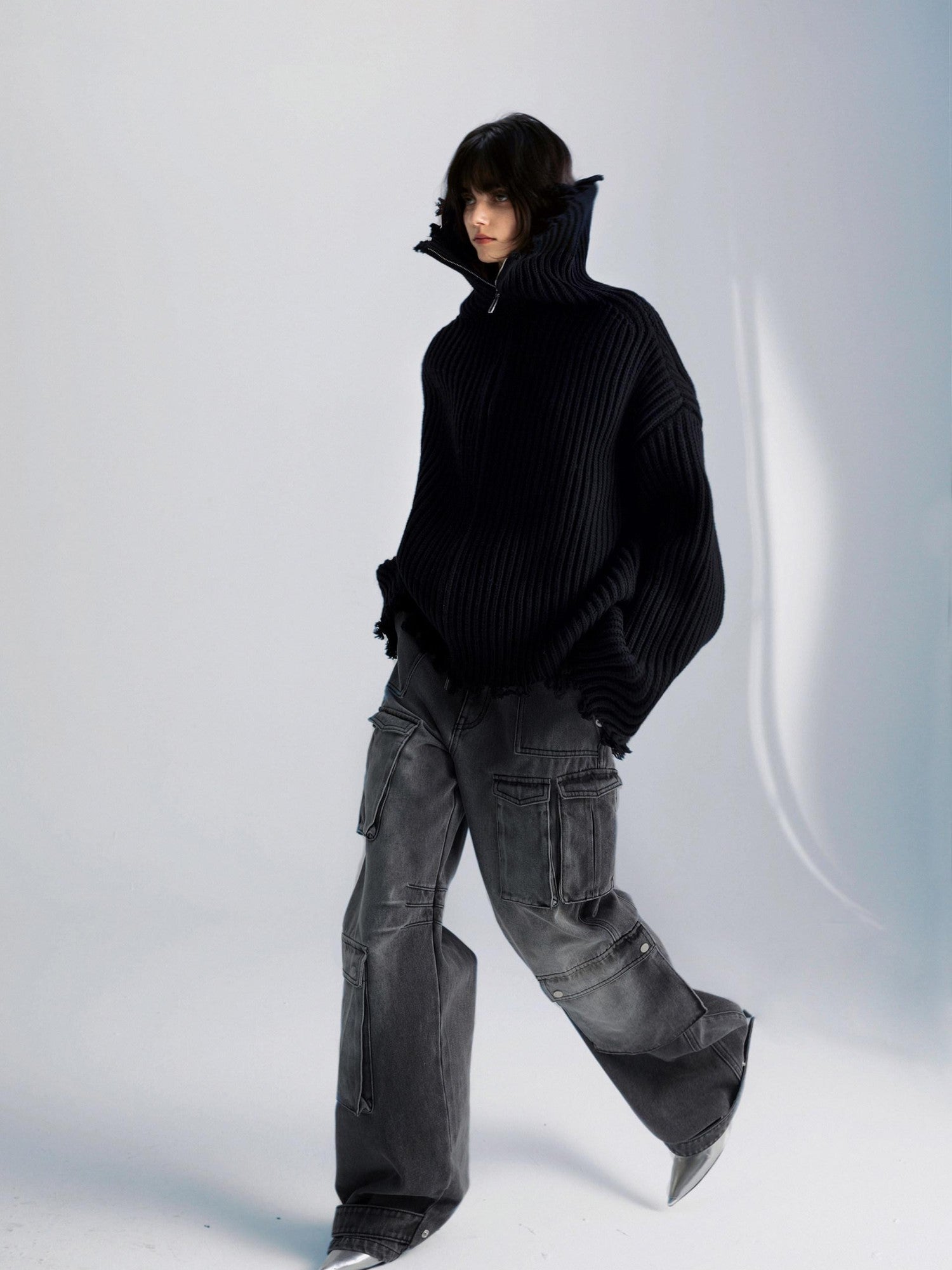 commonce net Washed Dark Gray Distressed Multi Pocket Women&
