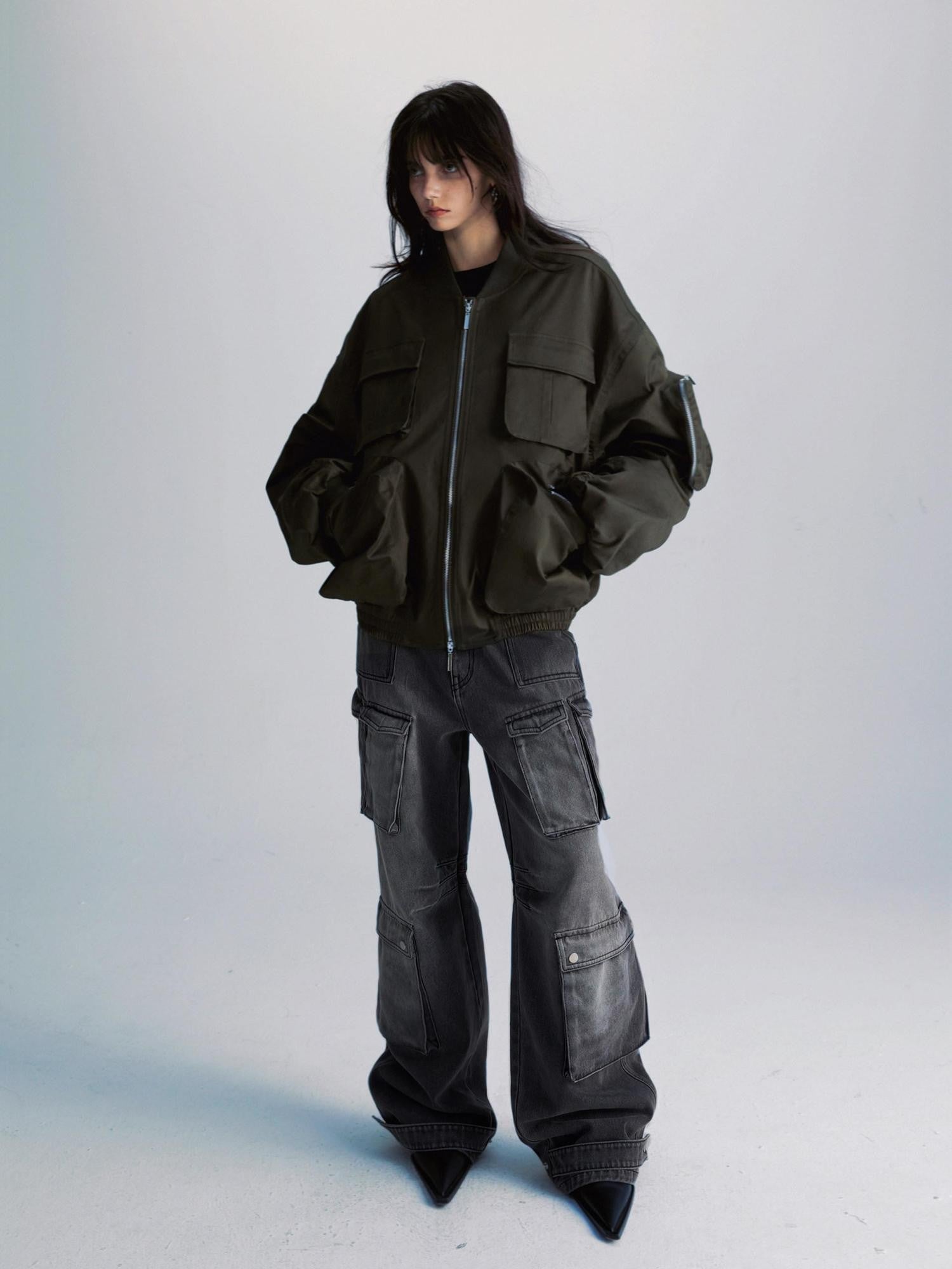 commonce net Washed Dark Gray Distressed Multi Pocket Women&