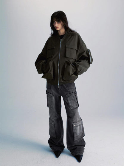 commonce net Washed Dark Gray Distressed Multi Pocket Women&