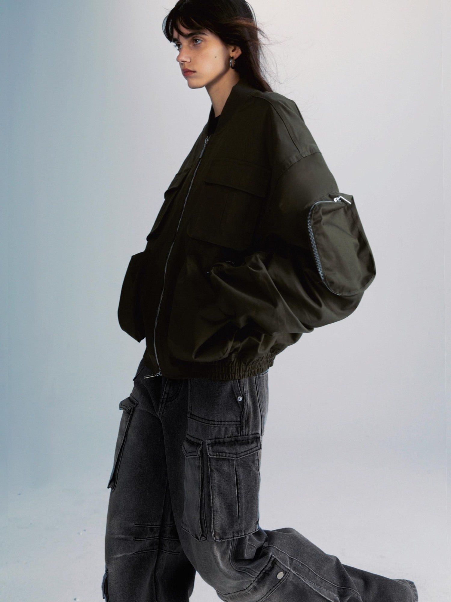 commonce net Washed Dark Gray Distressed Multi Pocket Women&