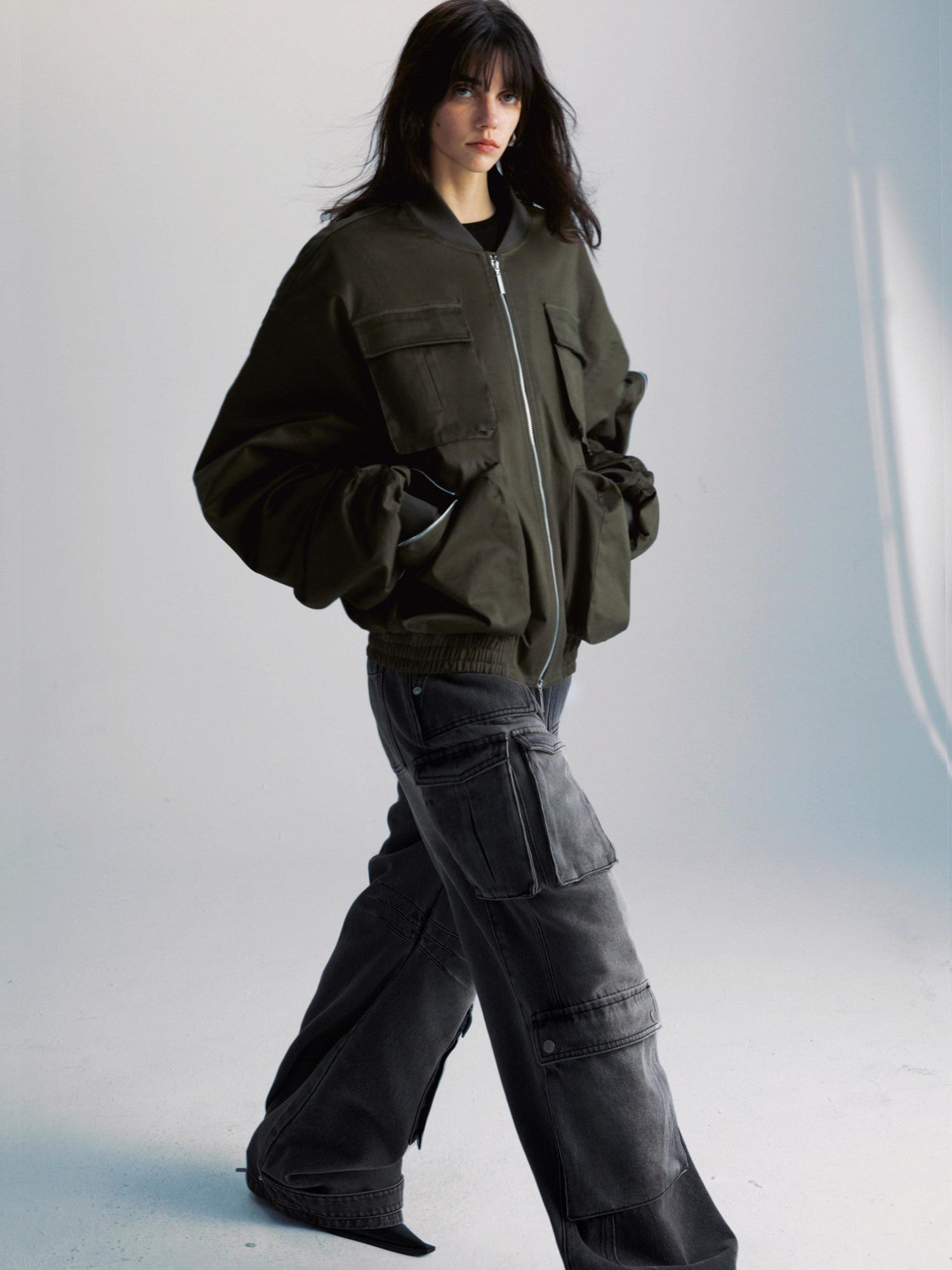 commonce net Washed Dark Gray Distressed Multi Pocket Women&