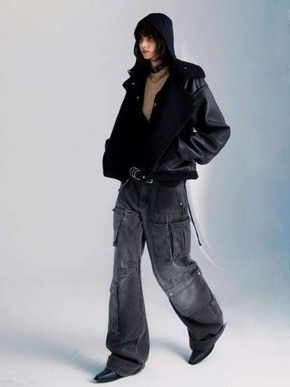 commonce net Washed Dark Gray Distressed Multi Pocket Women&