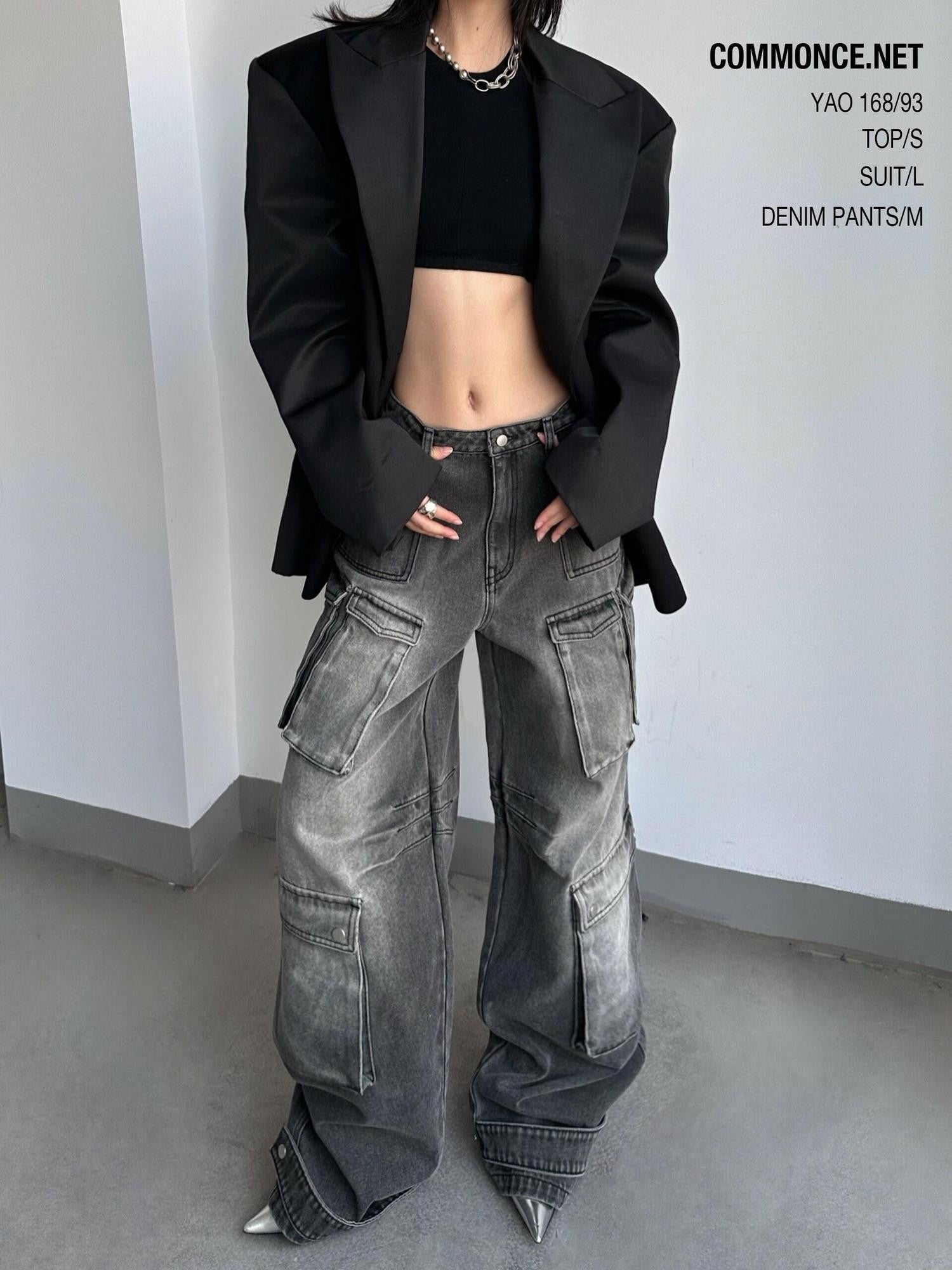 commonce net Washed Dark Gray Distressed Multi Pocket Women&