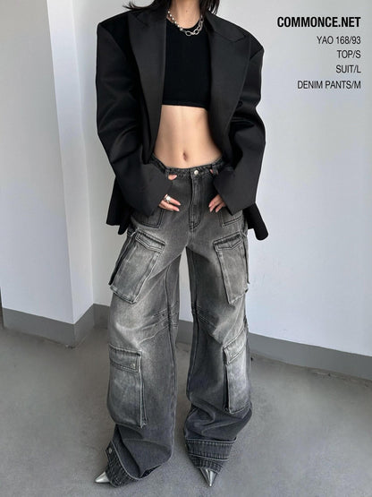 commonce net Washed Dark Gray Distressed Multi Pocket Women&