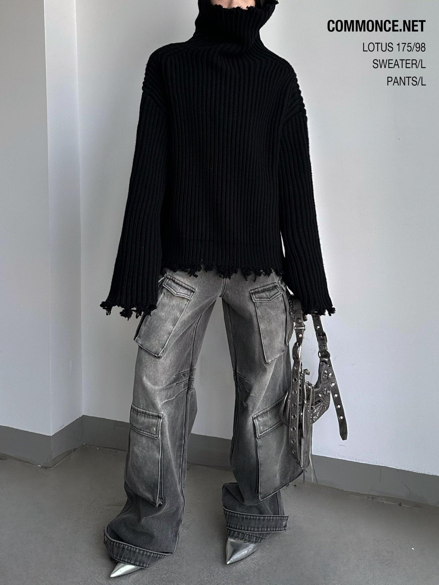 commonce net Washed Dark Gray Distressed Multi Pocket Women&