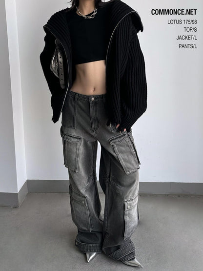 commonce net Washed Dark Gray Distressed Multi Pocket Women&