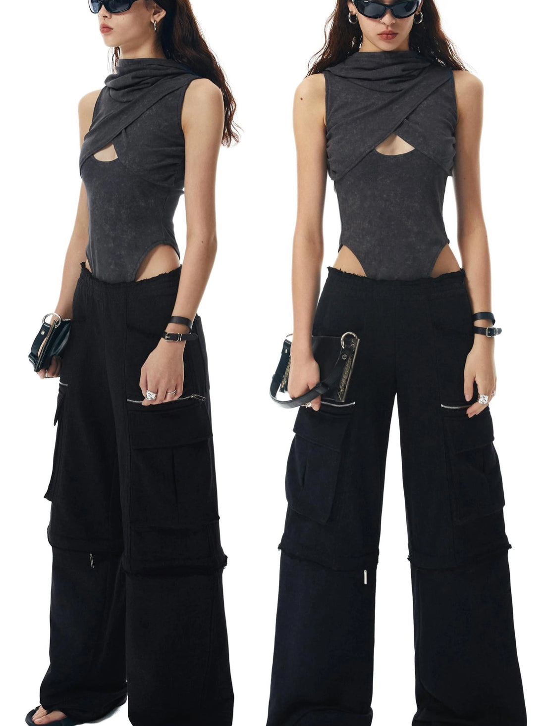 Washed Grey Hollowed Hooded Bodysuit