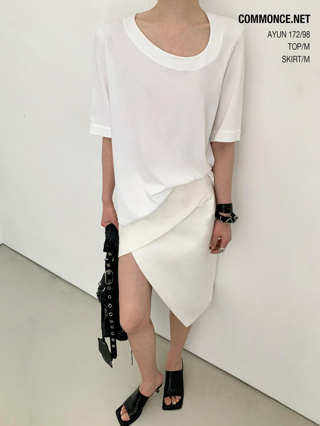 commonce net White Asymmetric High Slit Patchwork Women&