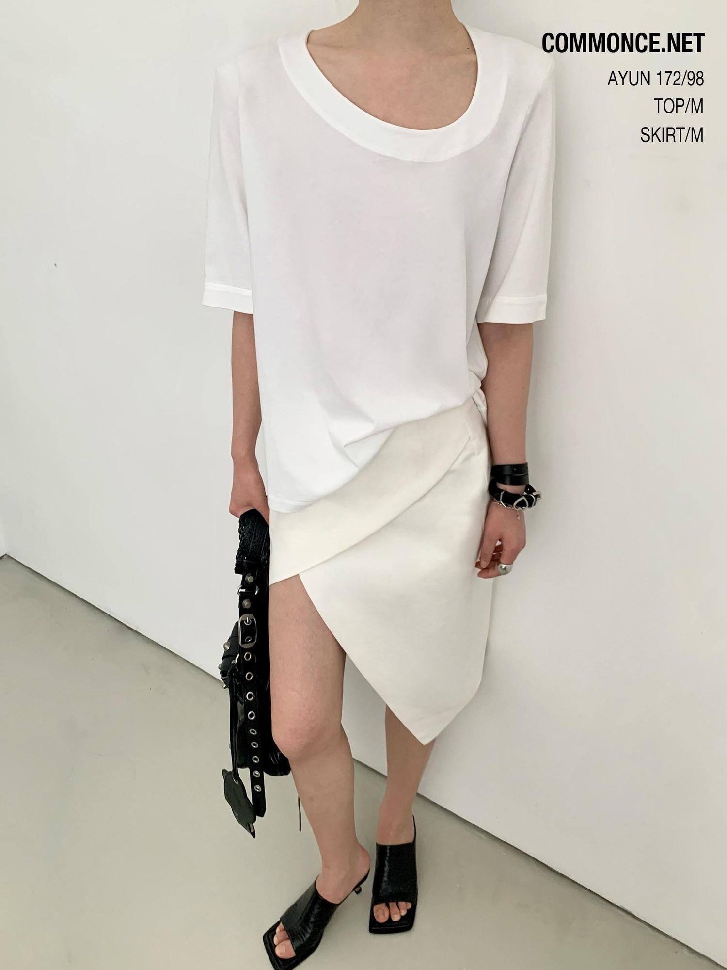 commonce net White Asymmetric High Slit Patchwork Women&