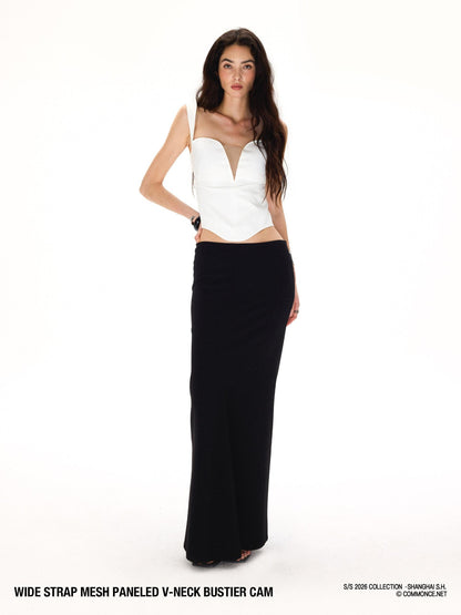 commonce net Wide Strap Mesh Splice V-neck Bustier H Back Women&