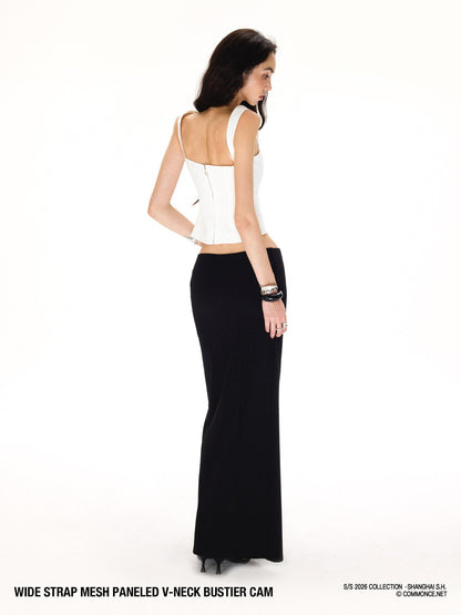 commonce net Wide Strap Mesh Splice V-neck Bustier H Back Women&
