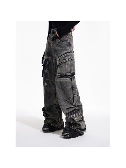 Peoplesense Vintage Industrial Washed Wide Leg Cargo Jeans