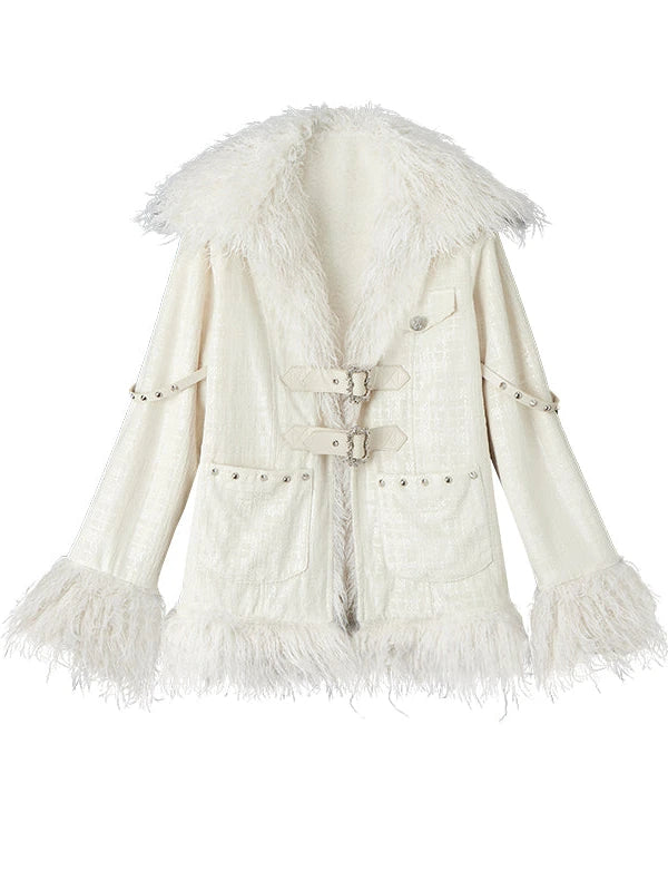 Vintage Baroque White Collar Fluffy Long Coat Outerwear