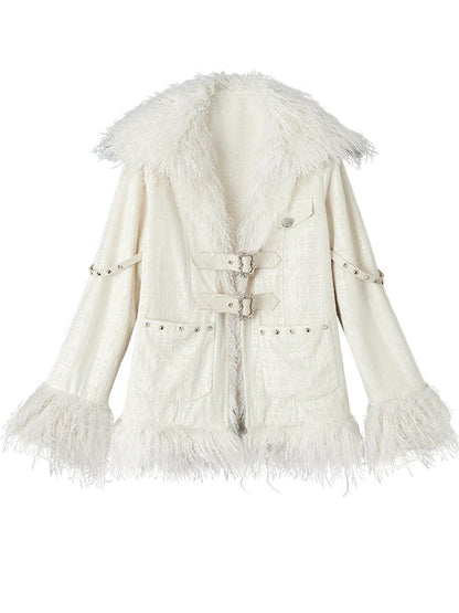 Vintage Baroque White Collar Fluffy Long Coat Outerwear
