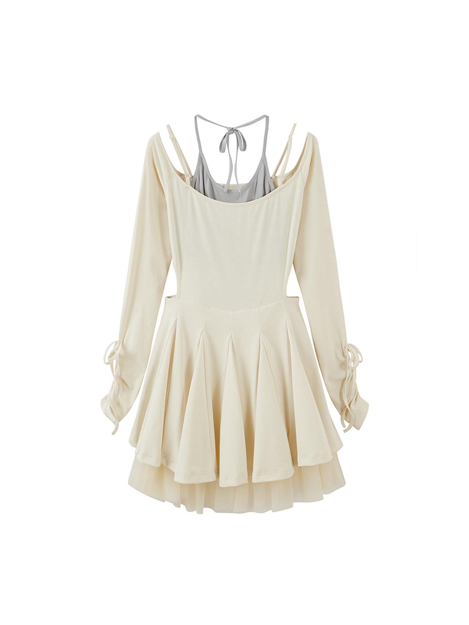 DIDDI MODA Colorblock Halter Ballet Dress With Lace Up Cutout Detail