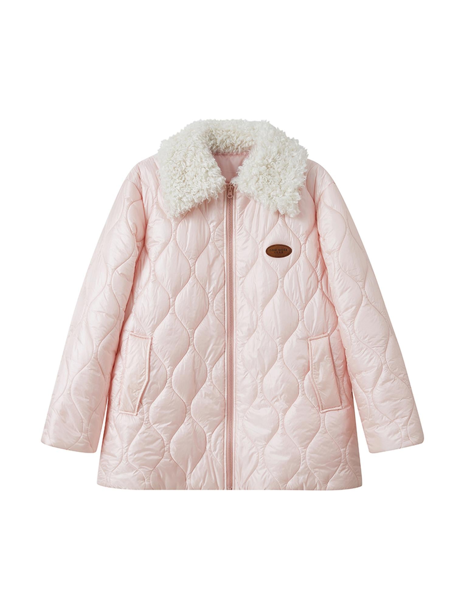 DIDDI MODA Fluffy Collar Gourd Patterned Winter Coat