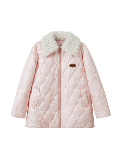 DIDDI MODA Fluffy Collar Gourd Patterned Winter Coat