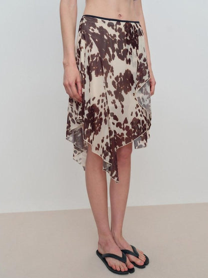 RUN TO THE FUTURE Breathable Lined Asymmetric A Line Casual Low Waist Cow Print Women Midi Skirts