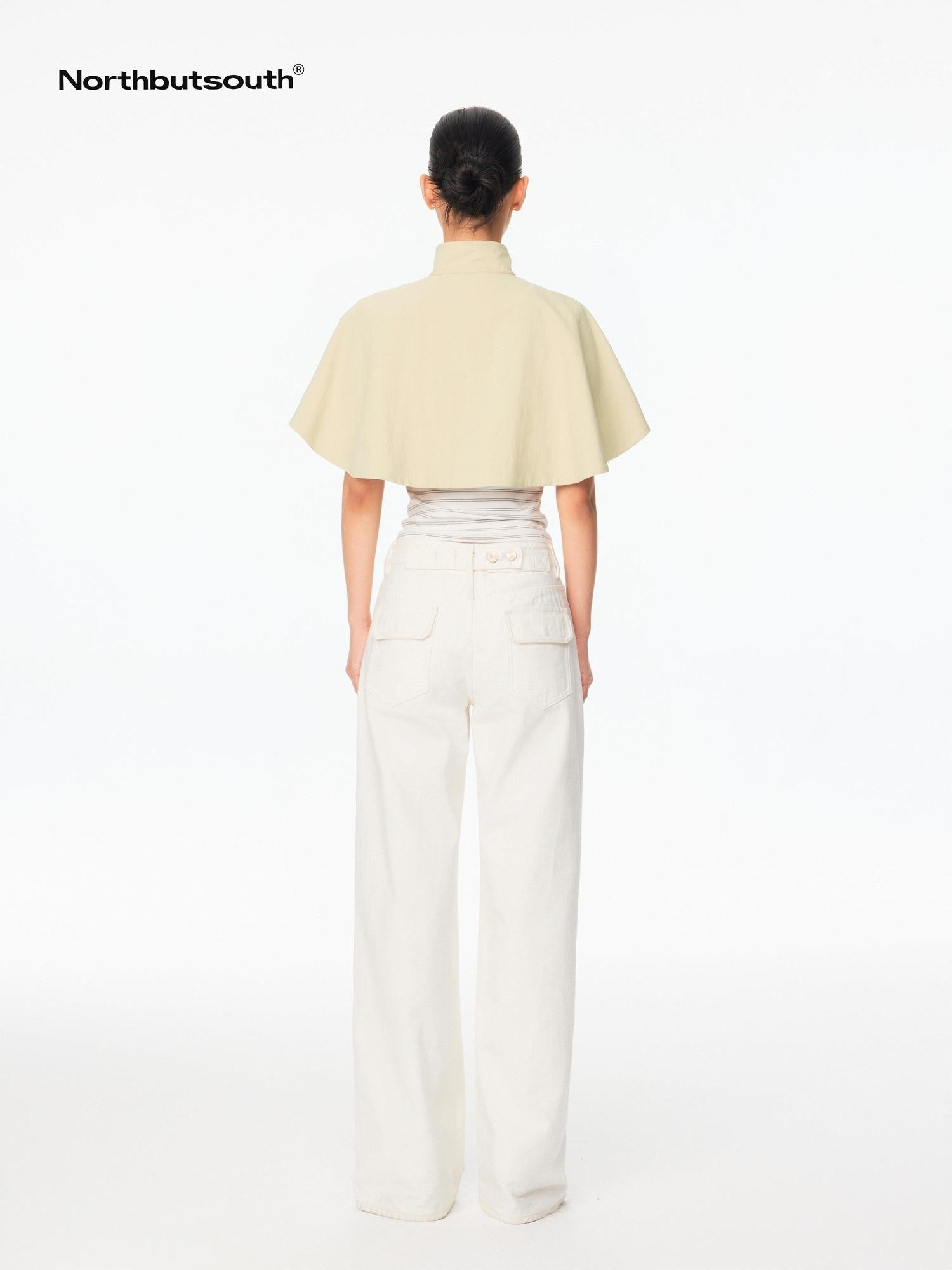 Northbutsouth Mini Cape Double Breasted Small Stand Collar Women&