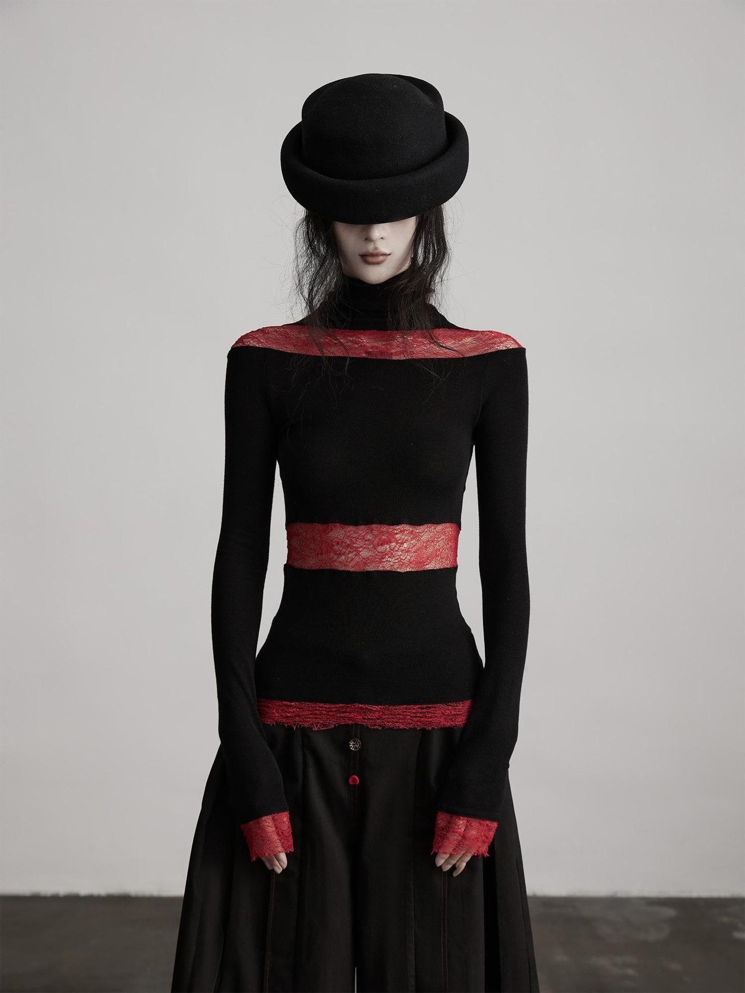 INDULGE Soft Lyocell Wool Blend High Neck Slim Fit Women Patchwork Long Sleeve T-Shirts