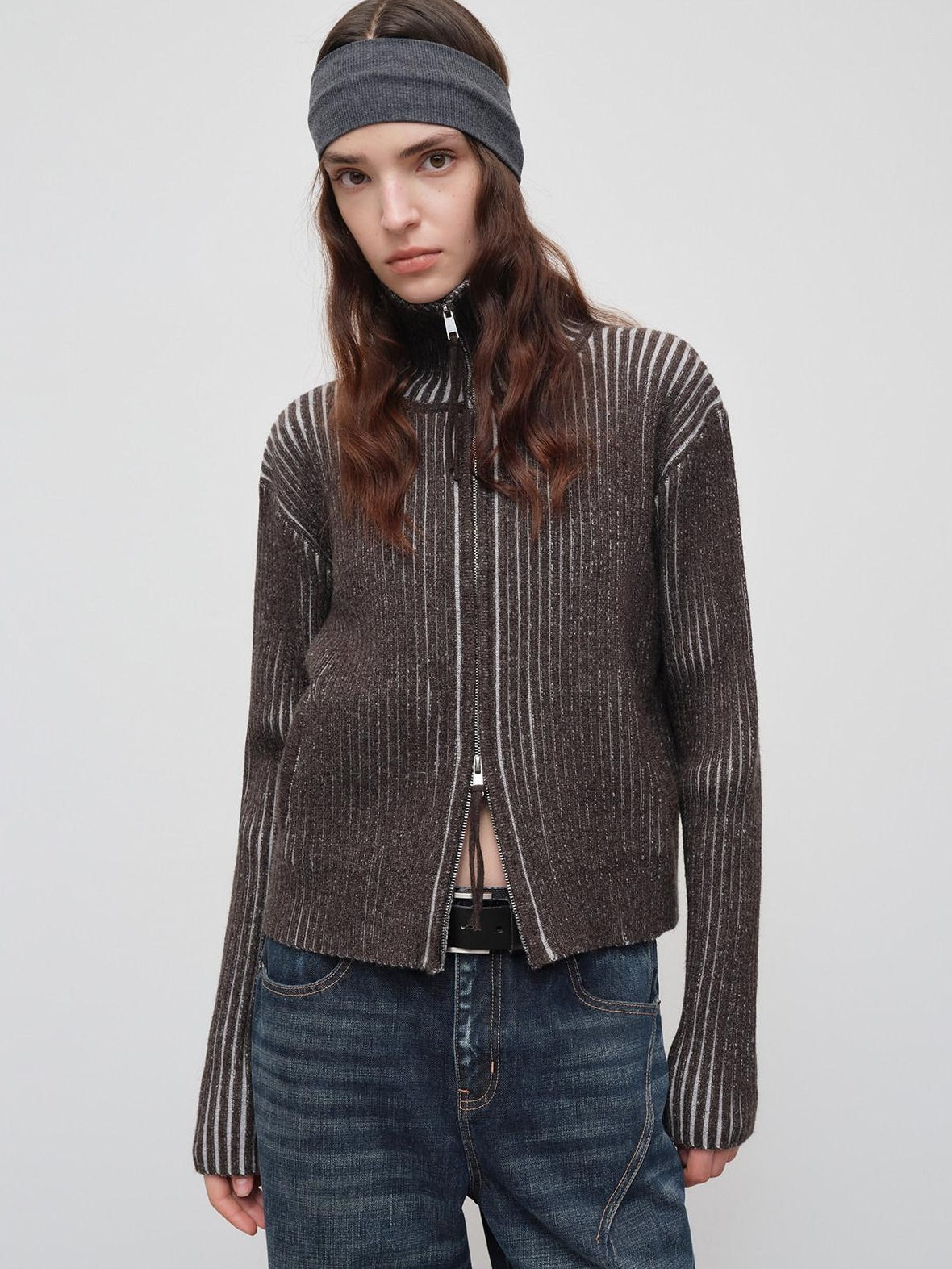 RUN TO THE FUTURE Soft Knit Zip Front Loose Fit Long Sleeve Everyday Black Cardigans